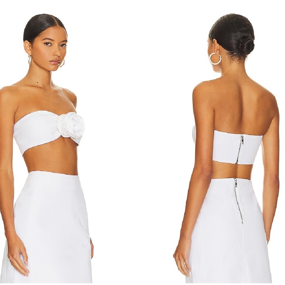 Lamarque Dina Flower removeable rosette Crop Top Ivory White 100% SZ med NWT - Picture 2 of 10